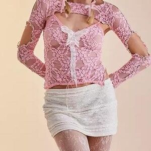 Urban-outfitters Women's Pink and White Shirt